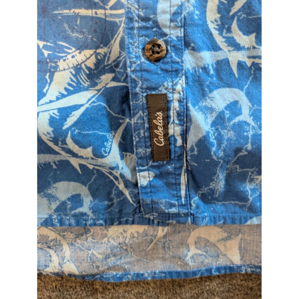 Cabela's Shirt Mens Salt Water Fishing Button Up Short Sleeve Blue Print Vented - Picture 7 of 11